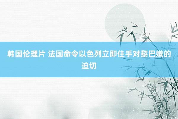 韩国伦理片 法国命令以色列立即住手对黎巴嫩的迫切