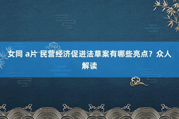 女同 a片 民营经济促进法草案有哪些亮点？众人解读