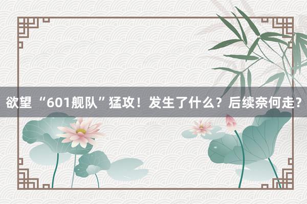 欲望 “601舰队”猛攻！发生了什么？后续奈何走？