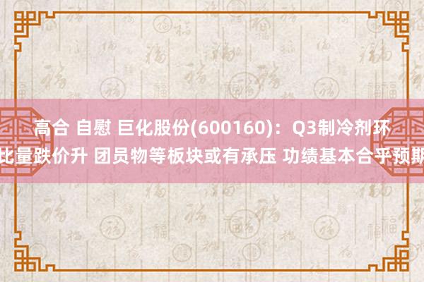 高合 自慰 巨化股份(600160)：Q3制冷剂环比量跌价升 团员物等板块或有承压 功绩基本合乎预期