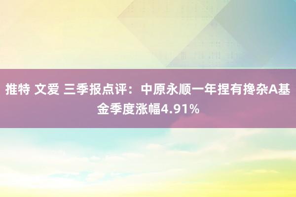 推特 文爱 三季报点评：中原永顺一年捏有搀杂A基金季度涨幅4.91%