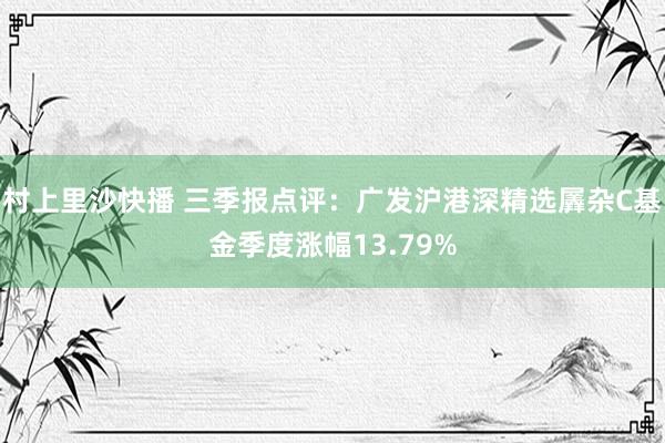 村上里沙快播 三季报点评：广发沪港深精选羼杂C基金季度涨幅13.79%