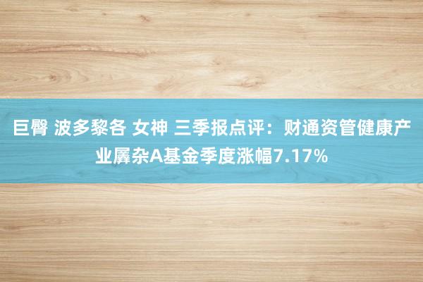 巨臀 波多黎各 女神 三季报点评：财通资管健康产业羼杂A基金季度涨幅7.17%