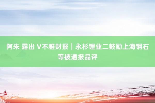 阿朱 露出 V不雅财报｜永杉锂业二鼓励上海钢石等被通报品评