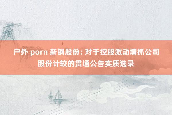 户外 porn 新钢股份: 对于控股激动增抓公司股份计较的贯通公告实质选录